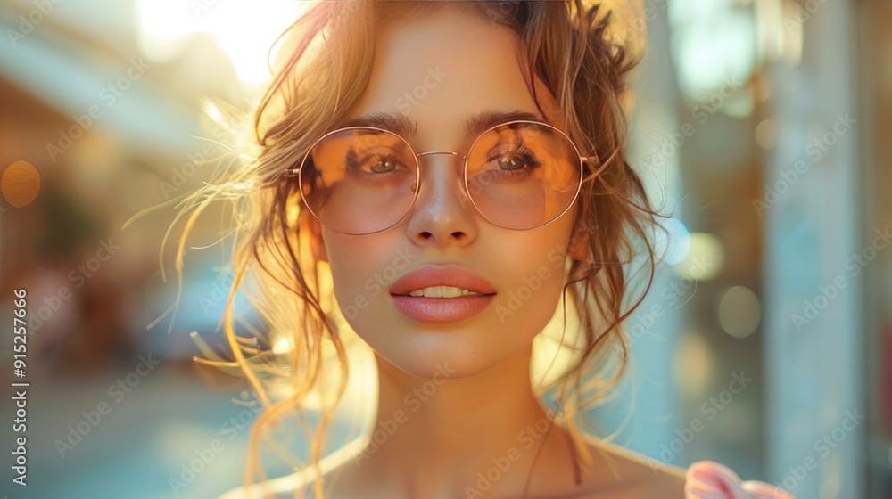 Sticker Portrait of a Young Woman in Sunglasses