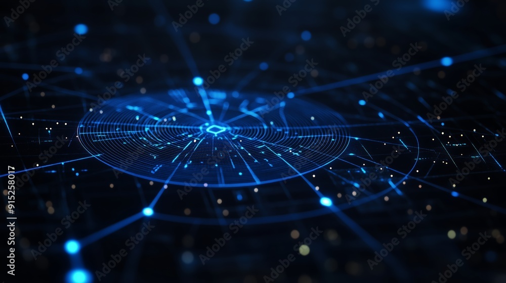 Aufkleber exploring digital networks and connections within a futuristic virtual environment at night