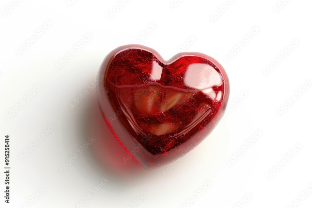 Poster a red heart shaped object on a white surface