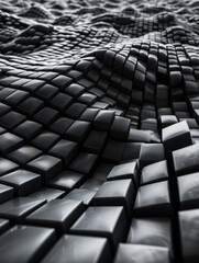 Fototapeta premium A black edgy background field of black cubes making a wave