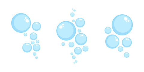 Air bubbles flat set, soap foam oxygen bubbles, vector design elements isolate.