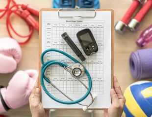 Diabetes monitoring with blood sugar test, glocuse measurement for diabetic disease awareness...