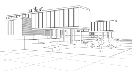 townhouse architectural sketch 3d illustration	
