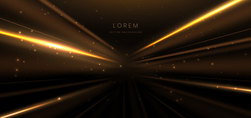 Abstract elegant gold glowing diagonal line lighting effect sparkle on black background. Template premium award design.
