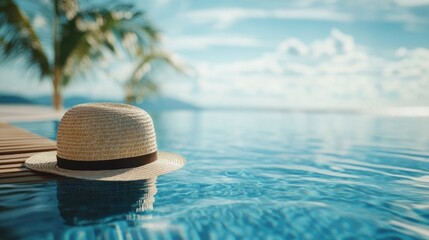 Obraz premium A hat sitting on the edge of a pool