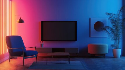 Modern Living Room with Neon Lights
