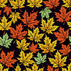 red black autumn maple leaves vector seamless pattern