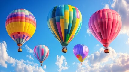 Fototapeta premium Hot air balloon heading towards the clouds in the vanilla sky