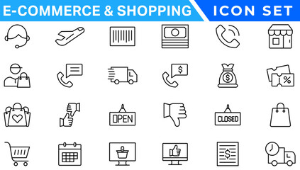 E-Commerce & Shopping thin line icons set. E-Commerce, Shop, Online Shopping Editable Stroke icons collection. Shoppind symbols set
