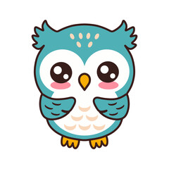 Cute Blue Cartoon Baby Owl Vector Illustration