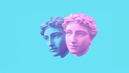 Collage Vaporwave Minimaliste de Masques Grecs