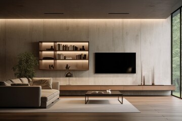 Modern light wall architecture room television.