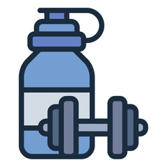 Water bottle icon with dumbbell for gym and fitness