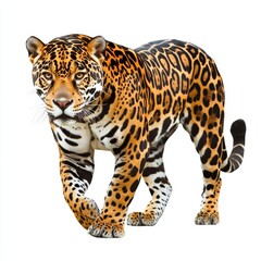 Majestic Jaguar Walking on White Background
