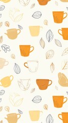 Autumn leaves coffee cups pattern