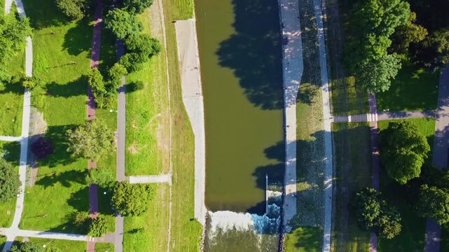 Aerial view of the river Ostravice in summer