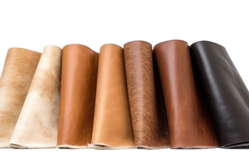 Exploration of Textures and Tones in Leather Rolls Arranged Elegantly on Display on Transparent PNG Background.