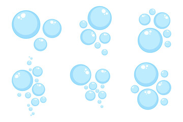 Air bubbles flat set, soap foam oxygen bubbles, vector design elements isolate.