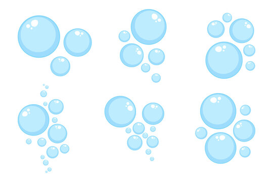 Air bubbles flat set, soap foam oxygen bubbles, vector design elements isolate.