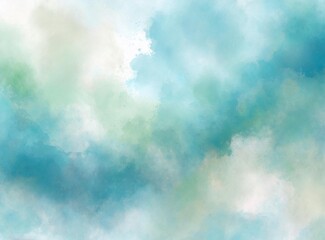 Fototapeta premium Blue green and white watercolor background with abstract cloudy sky concept with color splash