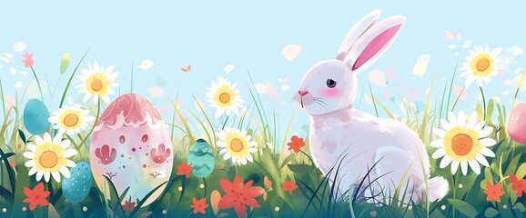 Obraz premium Easter Bunny in a Field of Daisies