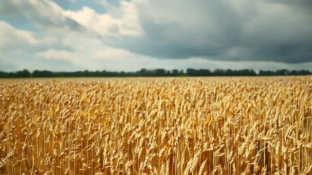 Swaying golden wheat field under dramatic summer sky