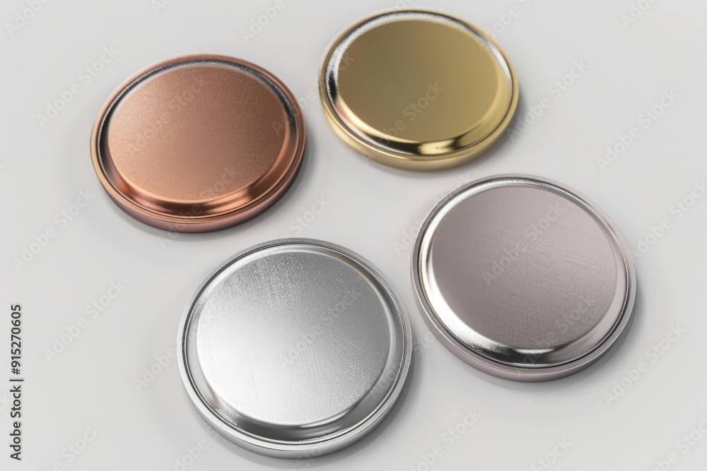 Poster A set of four differently colored buttons arranged on a clean white surface