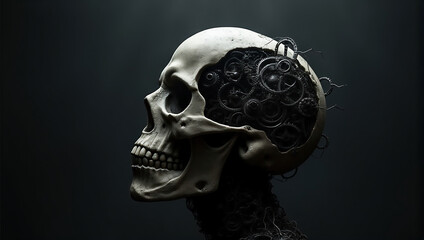 skull of the person with gear mechanism inside