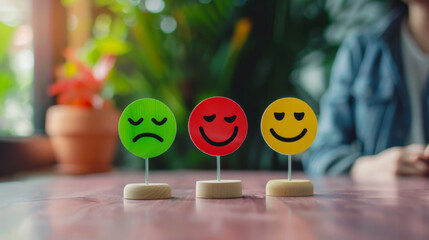 Colorful Wooden Faces Representing Different Emotions