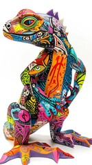 Fototapeta premium Colorful, abstractly painted lizard figurine.