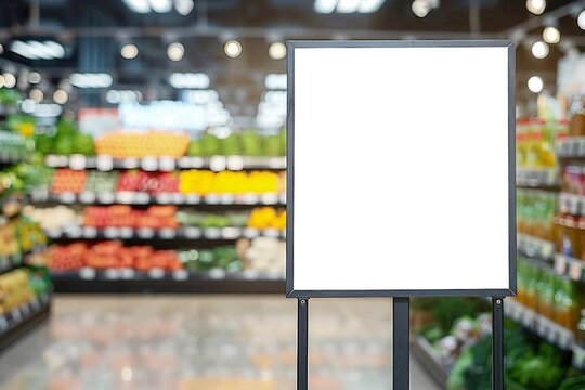 Mockup advertising board in front of supermarket Blank price list board Mock up billboard for your text messege or mock up supermarket