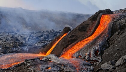 Volcano lava flows, disaster