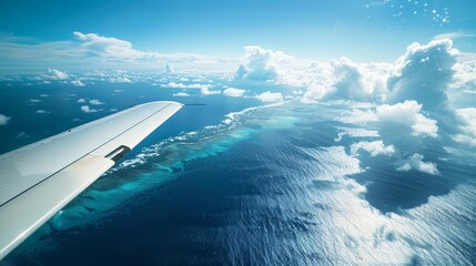 Envision the airplane soaring over a vast ocean, the deep blue expanse below creating a sense of tranquility and awe.