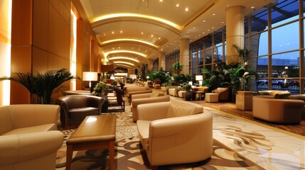 Envision the elegance of an airport's VIP lounge, where luxury amenities, gourmet meals, and personal service enhance the travel experience.