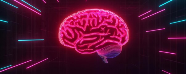 Brain puzzle, neon holographic pieces, bright futuristic interface, digital challenge