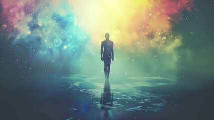 Silhouette of a Human in Cosmic Background