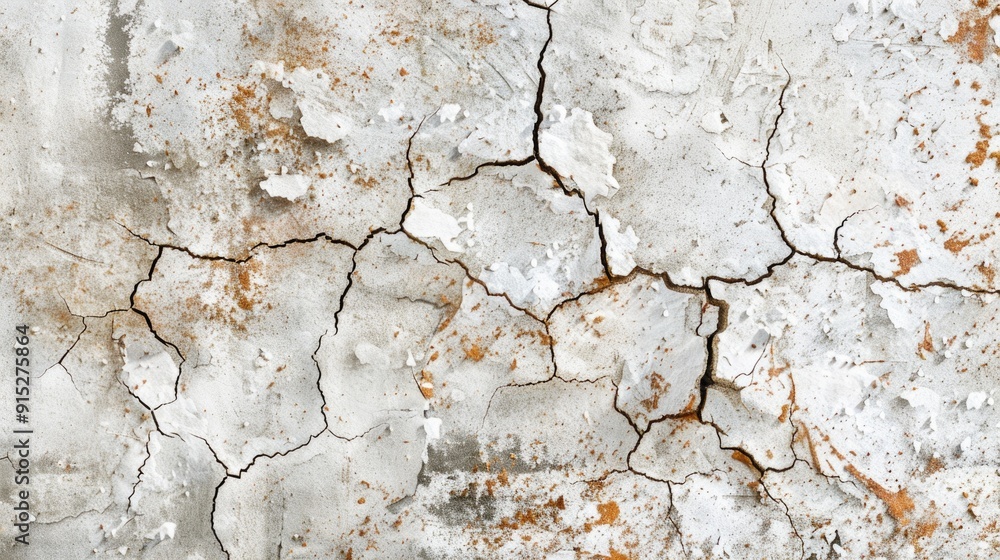 Poster a close-up view of a cracked wall with a fire hydrant in the foreground