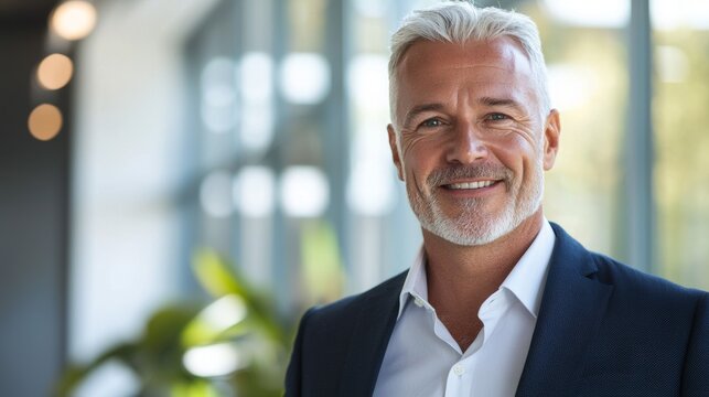 a man with white hair and a white beard smiles at the camera