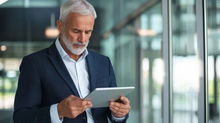 a man in a suit using a tablet
