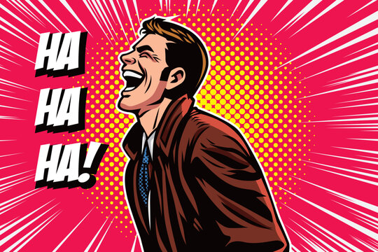 Design of man laughs in pop art style