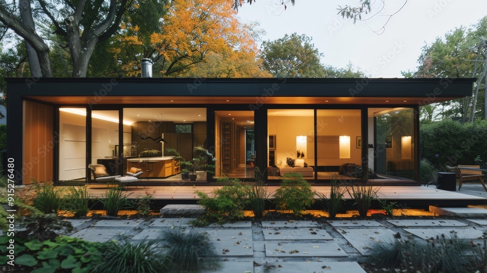 Poster explore the architectural design principles of a small modernist house. write about geometric shapes