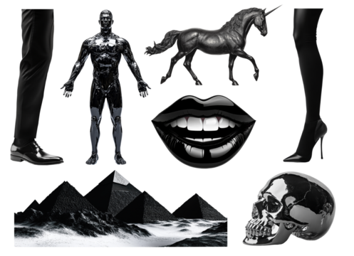 Set of black fashion objects. Ideal for collage kit.