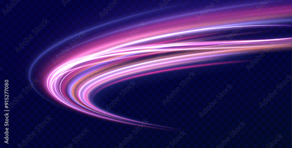 Poster 	
Lines in the shape of a comet against a dark background. Vortex streams of neon light. Big set of light neon lines in the form of swirl and spirals.	
