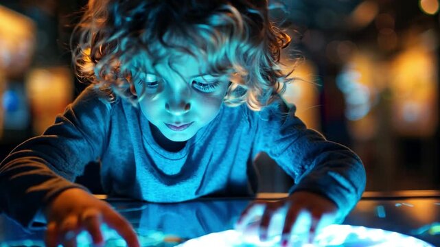 A young child exploring interactive exhibits in a science museum, highlighting educational field trips