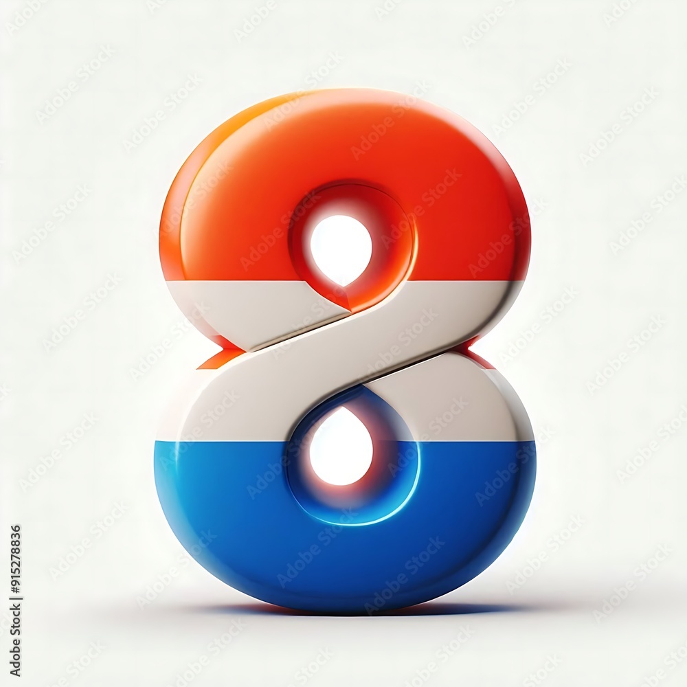 Poster the number 8 is in a blue and red color isolated on white background