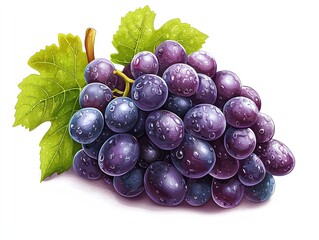 Fototapeta premium Grape cluster on solid white background, single object, vector illustration