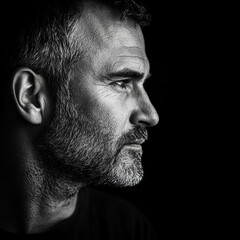 Obraz premium Grayscale Portrait of Strong-Willed American Man with Stubble