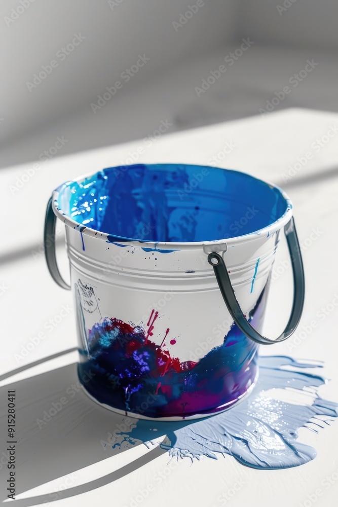 Poster a bucket of paint sitting on a table, ready for use