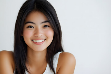 Beautiful young asian woman with clean fresh skin on white background. Face care, Facial treatment concept