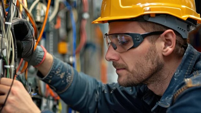 An electrician installing wiring in a new building, ensuring safe and reliable electrical systems